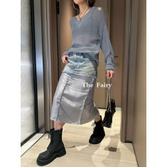 발렌시아가 립드 오프 데님 스커트