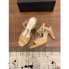 샤넬 26C T 스트랩 스웨이드 샌들 7.5cm 