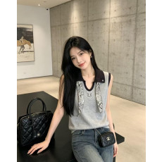 샤넬 스카프 니트 민소매 나시 (2컬러)