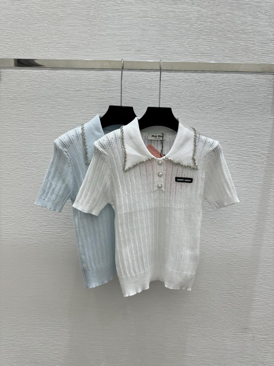 미우미우 진주 반팔 니트 (2컬러)