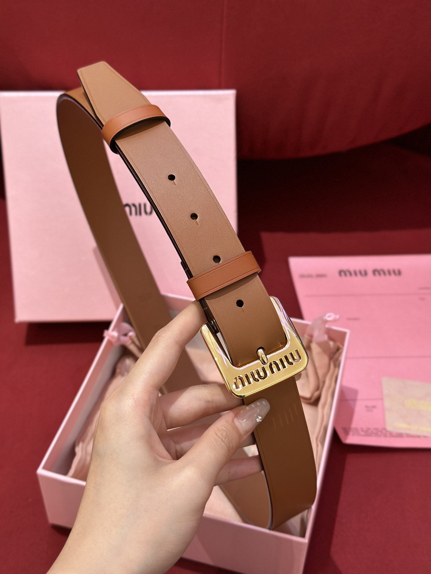 [해외최상급]미우미우 레터링 램스킨 벨트-3CM