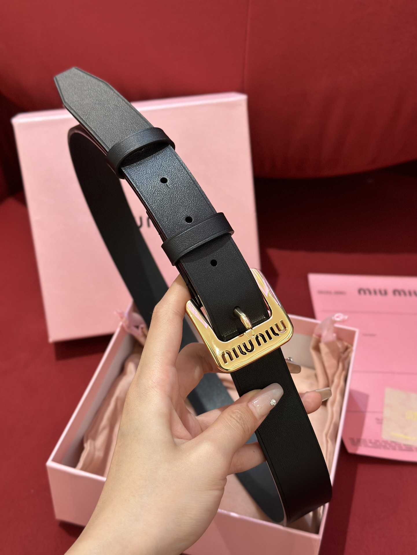 [해외최상급]미우미우 레터링 램스킨 벨트-3CM