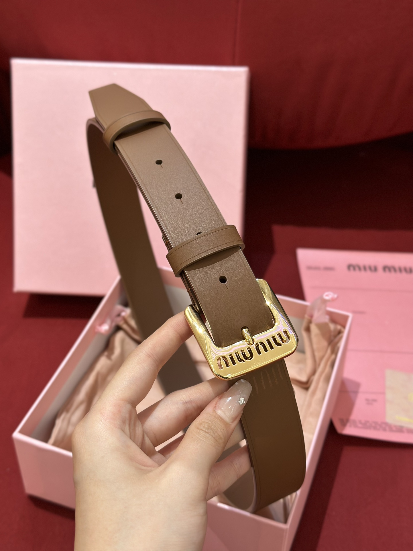 [해외최상급]미우미우 레터링 램스킨 벨트-3CM