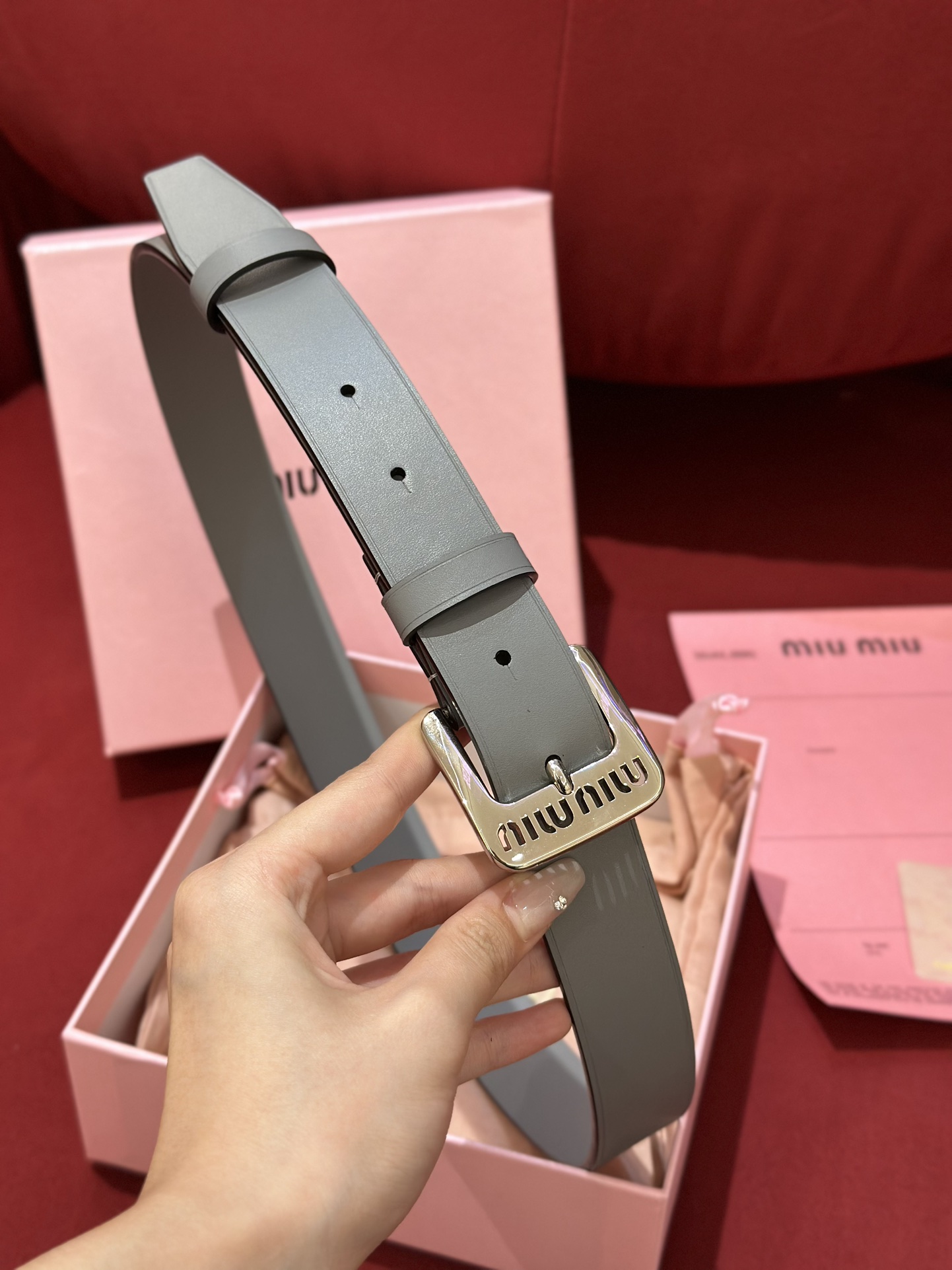 [해외최상급]미우미우 레터링 램스킨 벨트-3CM