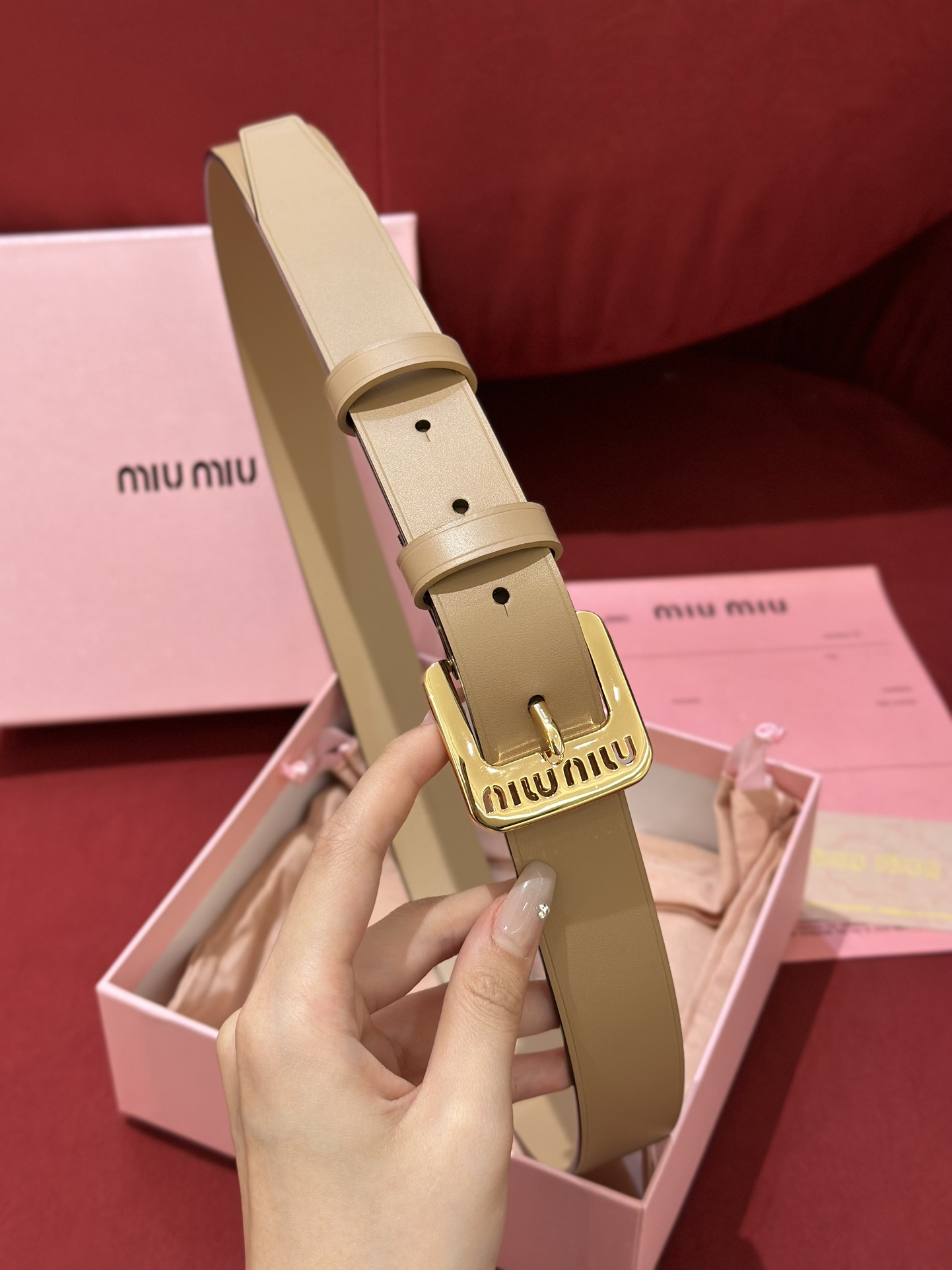 [해외최상급]미우미우 레터링 램스킨 벨트-3CM