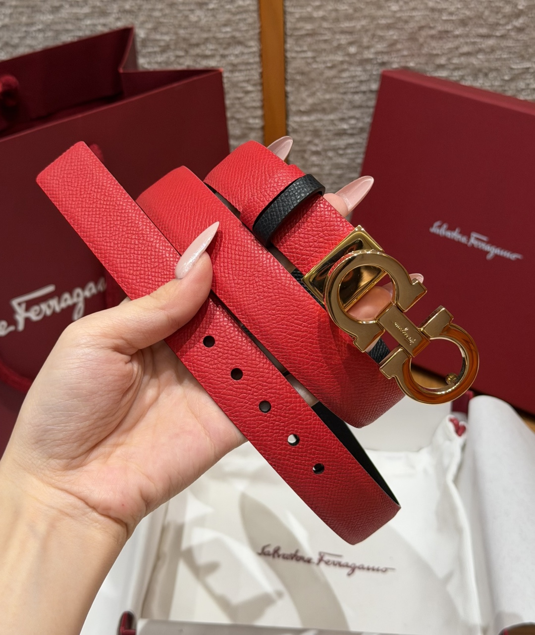 페라가모 양면 간치니 벨트 - 2.5