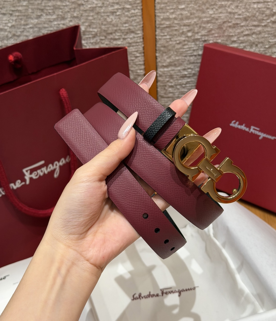 페라가모 양면 간치니 벨트 - 2.5