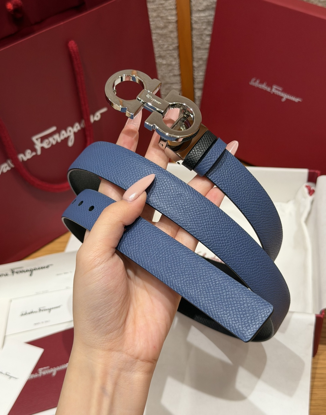 페라가모 양면 간치니 벨트 - 2.5