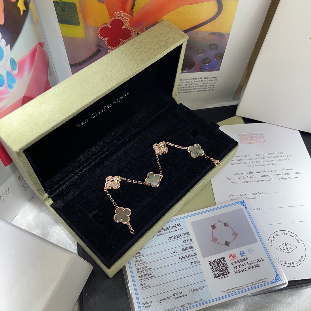 Van Cleef 그레이 자개 다이아몬드 팔찌