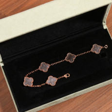 Van Cleef & Arpels 반클 VVIP 리미티드 5모티브 빈티지 알함브라 실버 옵시디언 팔찌 브레이슬릿
