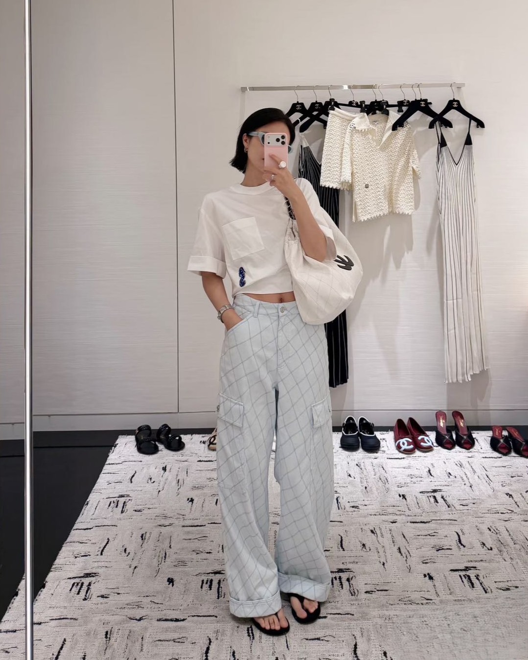 샤넬 26 신상 퀼팅 데님 카고 팬츠