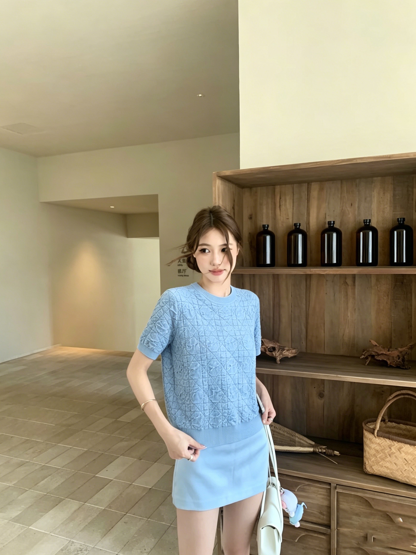 디올 26 블루 니트 반팔