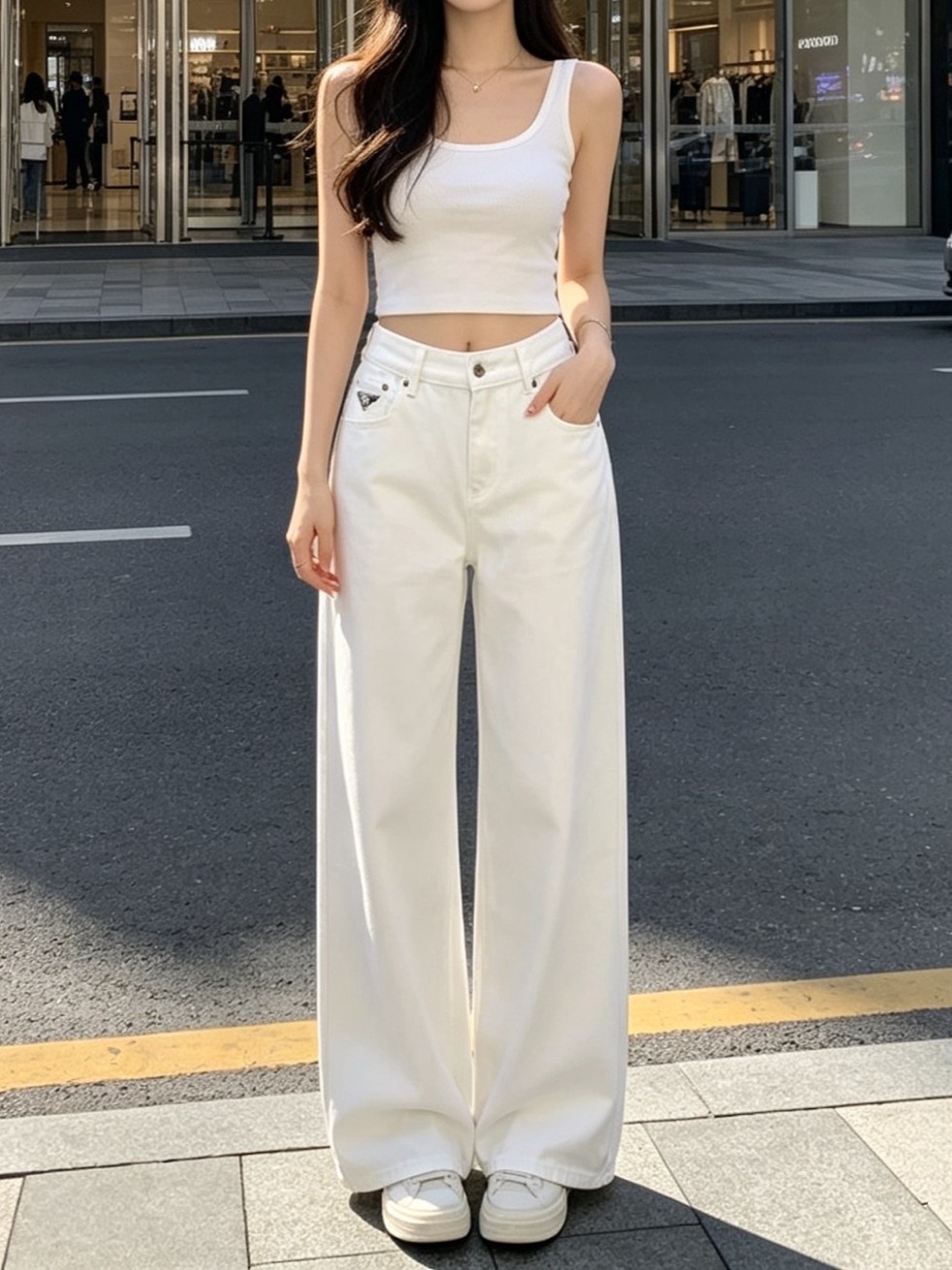 프라다 26 신상 화이트 데님 팬츠