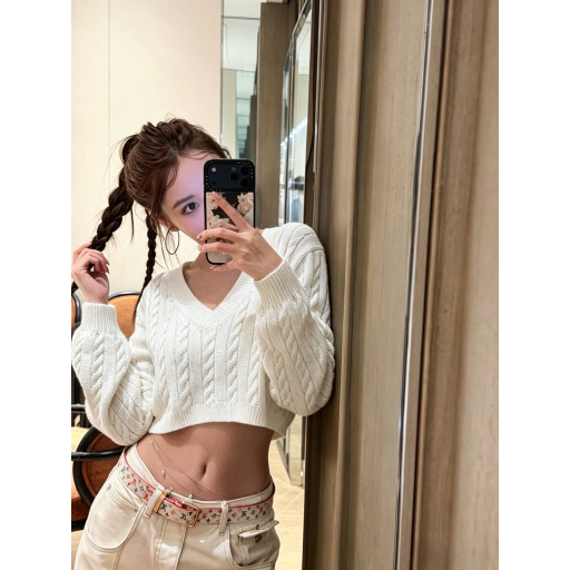프라다 26 초가을 신상 크롭 V넥 니트